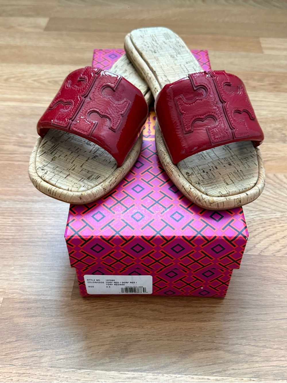 TORY BURCH DOUBLE T SPORT SLIDE CORK SANDALS SIZE 9.5